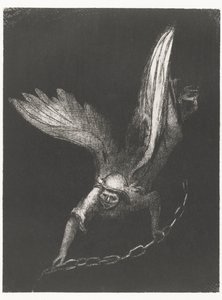 Engel met een ketting in zijn handen Sen jälkeen näin enkelin tulevan alas taivaasta, jolla oli avain kuiluun ja suuri ketju kädessään (otsikko esineessä) Apocalypse of Saint John (sarjan nimi) Openbaring van Johannes (sarjan nimi) tekijältä Odilon Redon