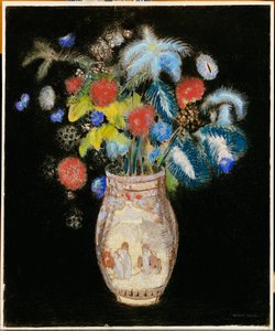 Suuri kukkakimppu mustalla taustalla, n. 1910 tekijältä Odilon Redon