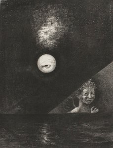 Horisontissa varmuuden enkeli, ja synkässä taivaassa kysyvä silmä, levy neljä teoksesta To Edgar Poe. tekijältä Odilon Redon