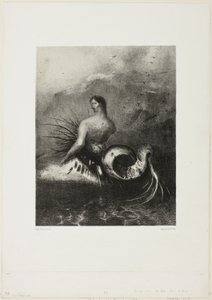 Sireeni tulee ulos aalloista, pukeutunut liekkeihin, levy 4/8 Les Originesista tekijältä Odilon Redon