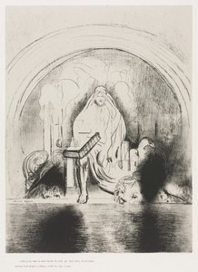 Pyhän Johanneksen Apokalypsi: Ja minä näin valtaistuimella istuvan oikeassa kädessä..., 1899. tekijältä Odilon Redon