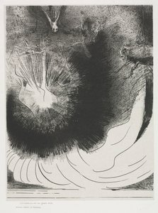 Pyhän Johanneksen Apokalypsi: Ja siellä putosi taivaasta suuri tähti, palava..., 1899. tekijältä Odilon Redon