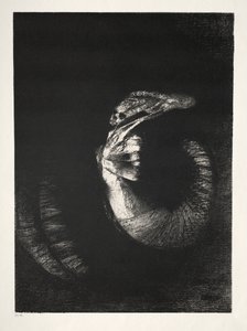 Pyhän Antoniuksen kiusaus Ensimmäinen sarja: se on ruusuilla seppelevä pääkallo..., 1888. tekijältä Odilon Redon