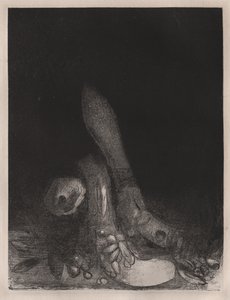 Pyhän Anthonyn kiusaus: Kukat putoavat ja Pythonin pää tulee näkyviin, 1896. tekijältä Odilon Redon
