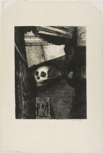 Seinässä olevan aukon läpi ilmestyi kallo, levy 1 Edmond Picardin Le Jure -teoksesta. tekijältä Odilon Redon