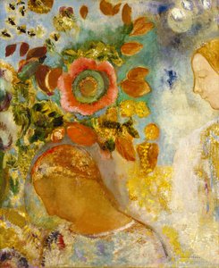 Kaksi nuorta tyttöä kukkien keskellä, 1912 tekijältä Odilon Redon