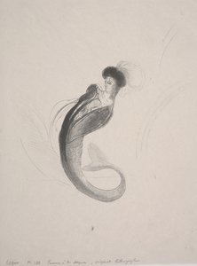 Nainen, jolla on toque ja merenneidon häntä tekijältä Odilon Redon