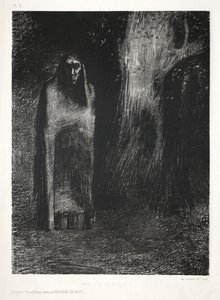 Yö: Mies oli yksin yömaisemassa, 1886. tekijältä Odilon Redon Lemercier and Cie.