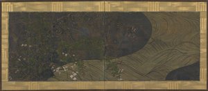 Juoksevaa vettä, syksyn ruohoja ja kukkia, Edo-kausi, 1600-luvun loppu - 1700-luvun alku. tekijältä Ogata Korin