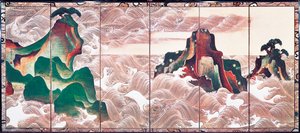 Waves at Matsushima, näyttö kuudella paneelilla, Korin Ogata (1658-1716)