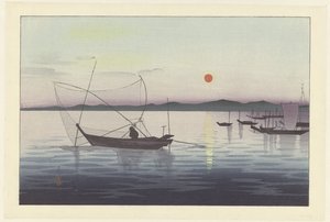 Veneitä ja laskevaa aurinkoa. tekijältä Ohara Koson