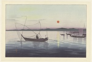 Kalastusveneet auringonlaskun aikaan tekijältä Ohara Koson