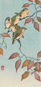 Viisi pientä lintua oksalla, japanilainen taiteilija Ohara Koson tekijältä Ohara Koson