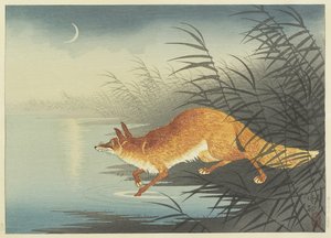 Fox by the Moonlit Water, 1930-luku (värillinen puupalikkaprintti)