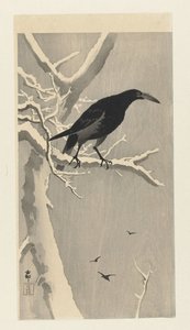 Varis lumisella puun oksalla. tekijältä Ohara Koson