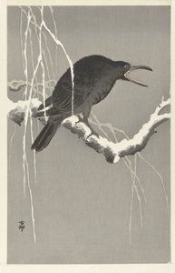 Varis lumisella puun oksalla tekijältä Ohara Koson