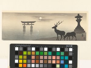 Maisema torien ja peurojen kanssa tekijältä Ohara Koson