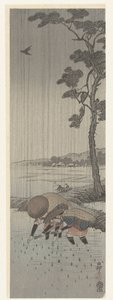 Riisinistutuskoneet sateessa tekijältä Ohara Koson