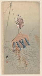 Varpunen variksenpelätin päällä tekijältä Ohara Koson