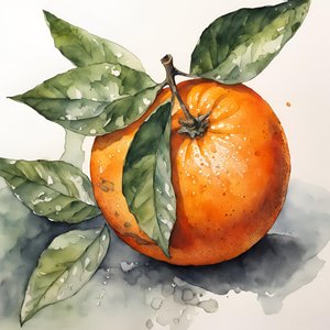 Tuore appelsiini vesivärimaalaus