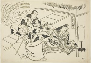 Seikkailu Komachia (Kayoi Komachi), sarjasta Famous Scenes from Japanese Puppet Plays (Yamato irotake) tekijältä Okumura Masanobu
