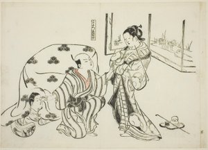 Kotatsu Dojoji, no. 5 12 vedoksen sarjasta, jotka kuvaavat näytelmien parodioita tekijältä Okumura Masanobu