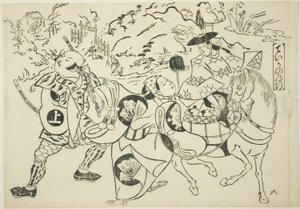 Teikan matka (Taika no michiyuki), sarjasta "Kuuluisia kohtauksia japanilaisista nukketeatterinäytelmistä (Yamato irotake)". tekijältä Okumura Masanobu