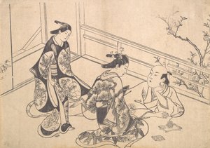 Näyttelijä Ichimura Takenojo makuulla parvekkeella, n. 1715, n. 1715.