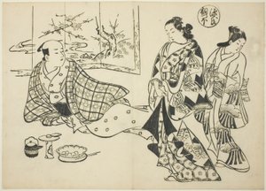 Kiritsubo luku "The Tale of Genjistä" (Genji Kiritsubo), Genji-parodioiden sarjasta tekijältä Okumura Masanobu