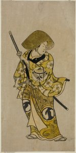 Näyttelijä Sawamura Kamesaburo Nagoya Kosanzan roolissa näytelmässä "Keisei Fukubiki Nagoya", joka esitettiin Nakamura-teatterissa ensimmäisen kuukauden aikana, 1731