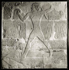 Niilillä metsästävä aatelismies, 2600-2500 eKr. (kalkkikivi) tekijältä Old Kingdom Egyptian