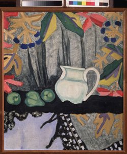 Asetelma. Olga Vladimirovna Rozanovan (1886-1918) maalaus, öljy kankaalle, noin 1910. Venäläinen taide, 1900-luku, avantgarde; Valtion A. Radischevin taidemuseo, Saratov (Venäjä).