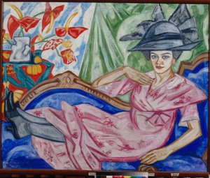 "Taiteilijan sisaren muotokuva" (Taiteilijan sisaren muotokuva) Olga Vladimirovna Rozanovan (1886-1918) maalaus 1912 - Öljy kankaalle - Valtion taidemuseo, Jekaterinburg