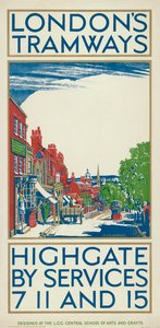 Highgate by Services 7, 11 and 15, London County Council LCC Tramways -juliste, 1924 tekijältä Oliver Burridge