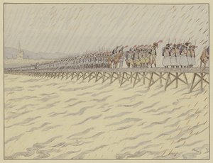 Napoleon ja hänen armeijansa ylittämässä Reinin Kehlissä 1. lokakuuta 1805 tekijältä Onfray de Breville Job