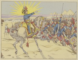 Napoleon inspiroi joukkojaan pyramidien taistelussa Egyptissä, 21. heinäkuuta 1798