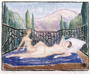The Sun Bath (värillinen puupalikkaprintti) tekijältä Ora Inge Maxim