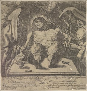 Kolmen Marian valitus Kristuksen ruumiista, voidepurkki pöydällä ..., 1615. tekijältä Orazio Borgianni