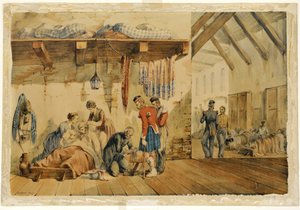 [Kasarmi] Scutari-sairaala, kohtaus Ylämaan rykmentin sairaanhoitajien ja sotilaiden kanssa, 1854-56