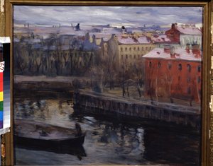 ""Leningradin näkymä"" Nykyinen Pietari. Osip Emmanuilovich Brazin (1872-1936) maalaus Regional Art Museum, Kaluga