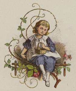Pieni tyttö istuu ja pitelee koria (väri litho) tekijältä Oskar Pletsch