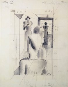 Figuurit huoneessa, Oskar Schlemmer (1888-1943), kynä paperille. Saksa, 1900-luku. tekijältä Oskar Schlemmer