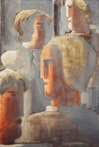 Neljän pään ryhmä Harmaansininen, Folkwang-tutkimus III; Neljä pääryhmää harmaansinisiä, Folkwang Study III tekijältä Oskar Schlemmer