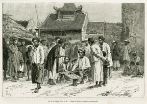 Sapequen peli. Tofanin kaiverrus havainnollistamaan tarinaa Trente mois au Tonkin, vuonna 1884, tohtori Paul Hocquard, in le tour du monde 1890 Edouard Chartonin (1807-1890) johdolla, Hachette, Pariisi. tekijältä Oswaldo Tofani
