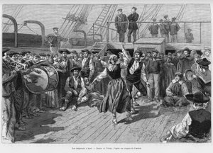 Maahanmuuttajat kyydissä. Tofanin kaiverrus havainnollistamaan tarinaa Voyage a la Plata, Emile Blaireaux