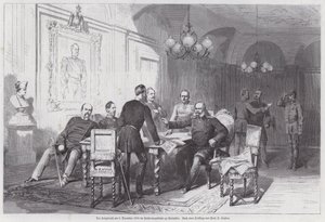 Preussin armeijan komentajat pitävät sotaneuvostoa Versaillesissa, Ranskan ja Preussin sota, 6. joulukuuta 1870 (kaiverrus) tekijältä Otto Johann Heinrich Heyden