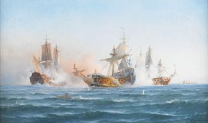 HMS Wachtmeister taistelemassa venäläistä laivuetta vastaan 4.6.1719,1902 tekijältä Otto Ludvig Richarde