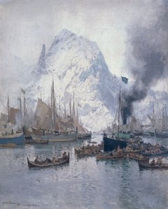 Agnsilddamperenin saapuminen Svolvaeriin tekijältä Otto Ludvig Sinding