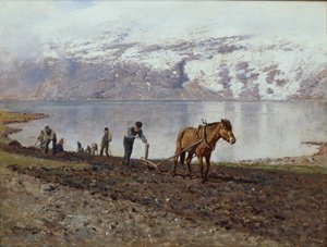 Kyntö hevosten kanssa (öljy kankaalle)