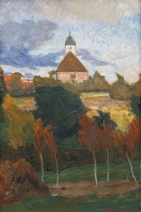 Näkymä Worpswederin kirkolle. Noin 1895 tekijältä Otto Modersohn